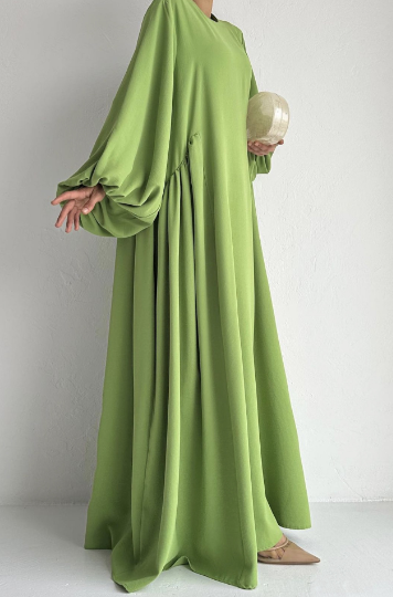 Solid Bishop Sleeve Kaftan Dress