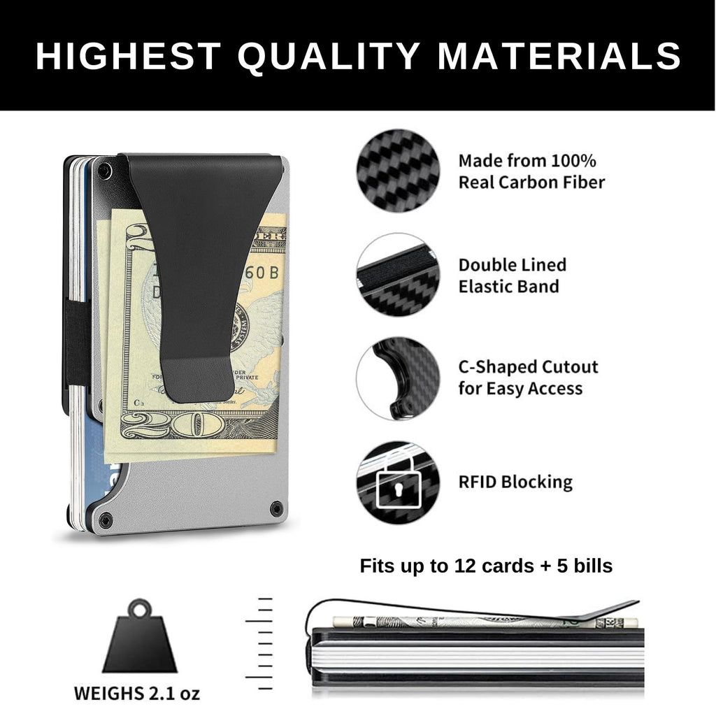 Carbon Fiber Minimalist RFID Wallet with Money Clip