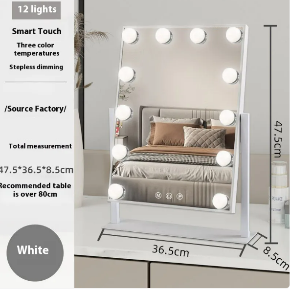 Hollywood Vanity Mirror with 9 Dimmable LED Bulbs & 10X Magnification (White)
