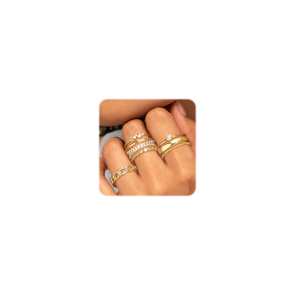 ZNBOH 14K Gold & Silver Plated Stacking Rings Set for Women, Sizes 6-11