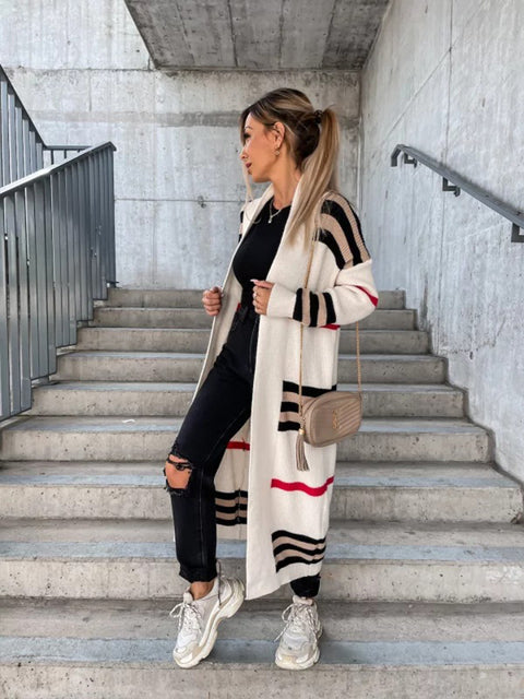 Women's Plus Size Striped Knitted Cardigan