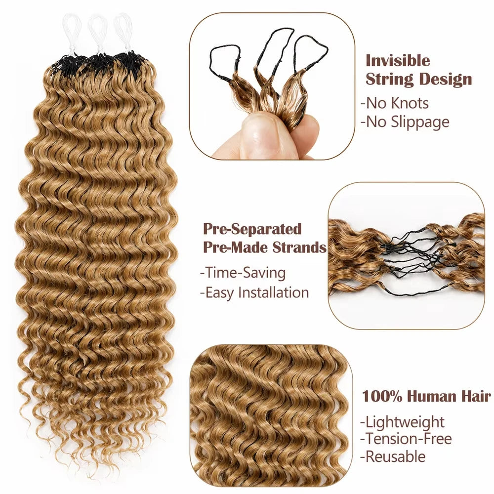 Deep Wave Crochet Hair #27 Color Human Extensions Feather Miracle