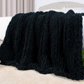 Carriediosa Chunky Knit Throw Blanket, Handmade Chenille, 50" x 60" (Black)
