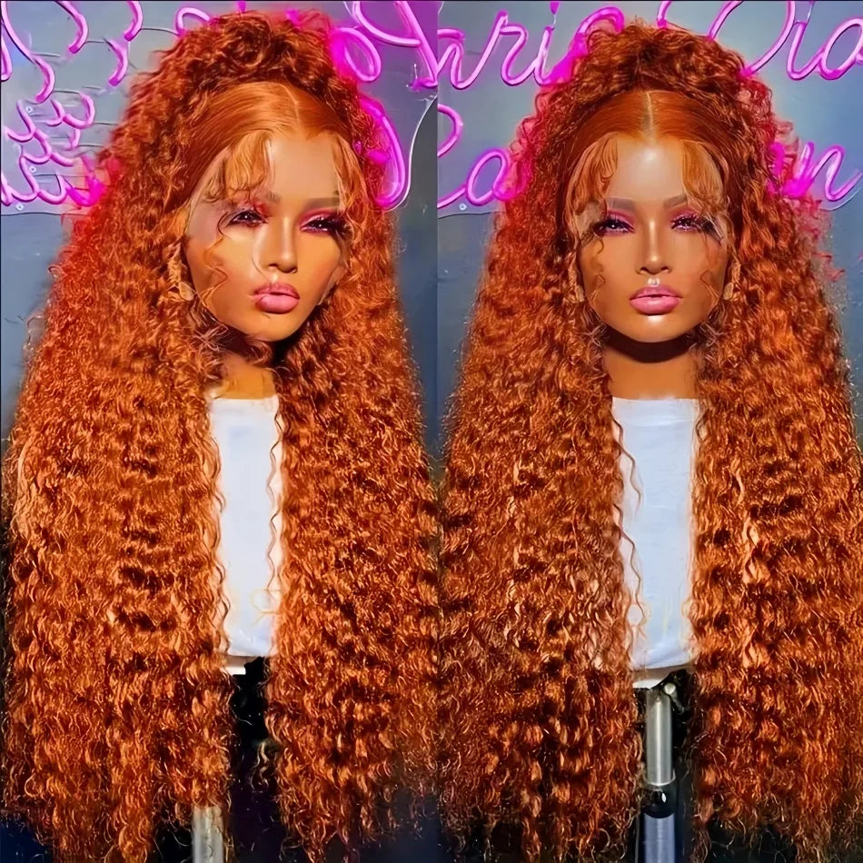 30Inch Orange Ginger Water Wave Lace Front Wigs 13x4 13x6 #350