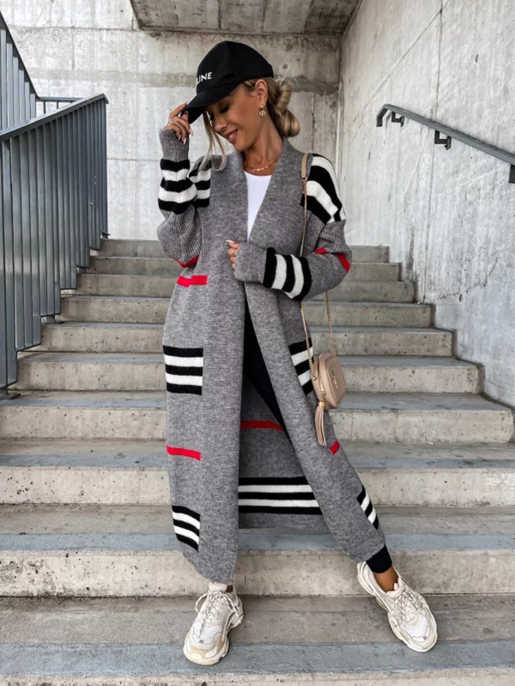 Women's Plus Size Striped Knitted Cardigan