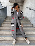Women's Plus Size Striped Knitted Cardigan