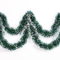 Christmas Tinsel Garland 33 Feet - Green & White Snowy, 6 Strand
