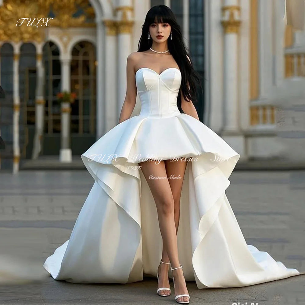 TULX Ivory Satin Sweetheart Wedding Dresses Robe De Mariée A line Short Front Long Sweep Train Back Bridal Gowns Customized 2025