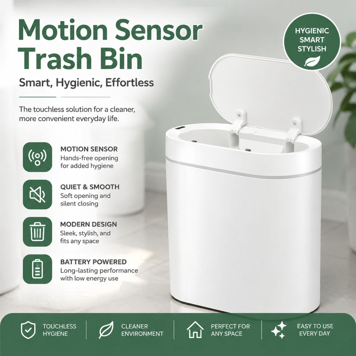 2-Pack Touchless Motion Sensor Trash Can - White