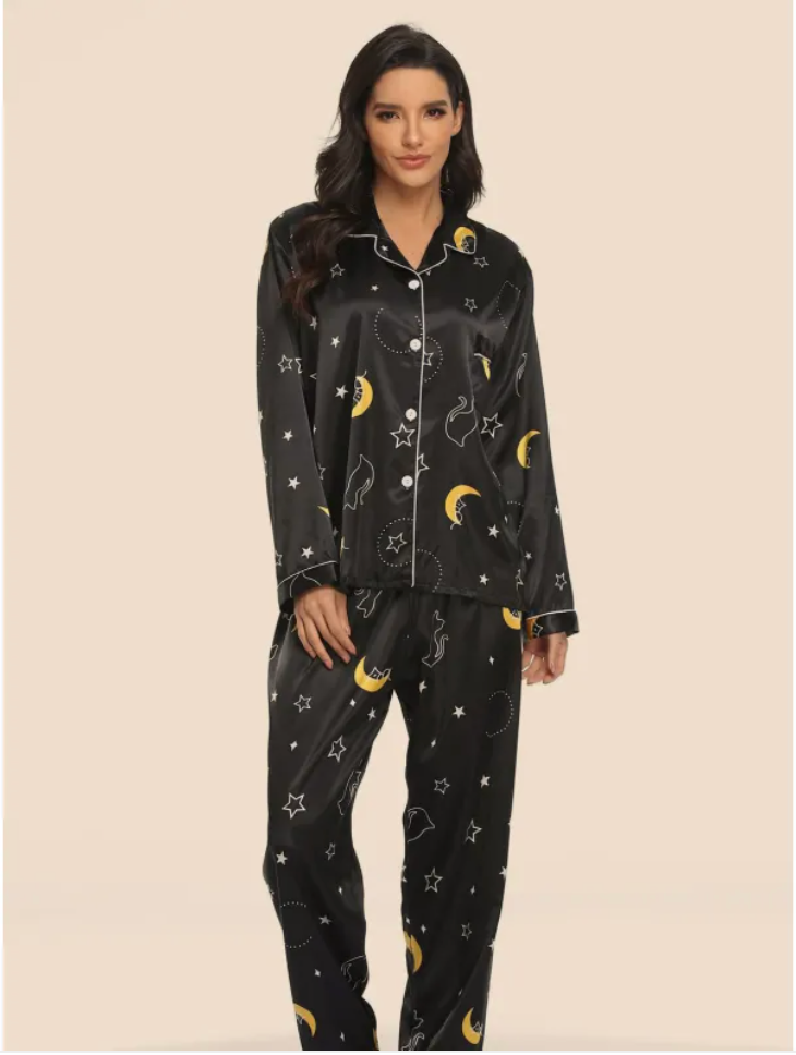 Women's Stretch Satin Two-Piece Pajama Set