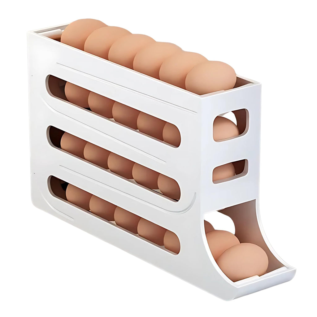 Tribal Club 4-Tier Automatic Rolling Egg Holder for Fridge (White)