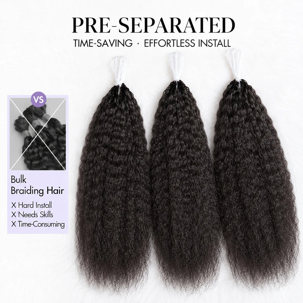 Knotless Kinky Straight Feather Crochet Human Hair Pre-Separated Pre-Looped Reusable Invisible Natural Black Hair for Women
