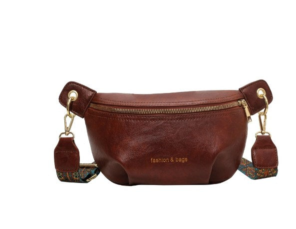 Leather Fanny Pack with Printed Strap (Single Item)