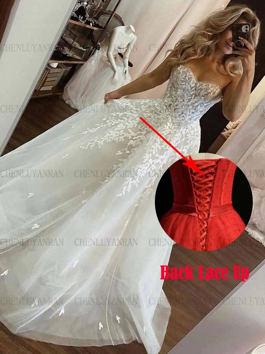 Strapless Sexy Wedding Dresses For Women Applique A-Line Long Wedding Dress Glitter Elegant Dresses For Women فستان حفلات الزفاف
