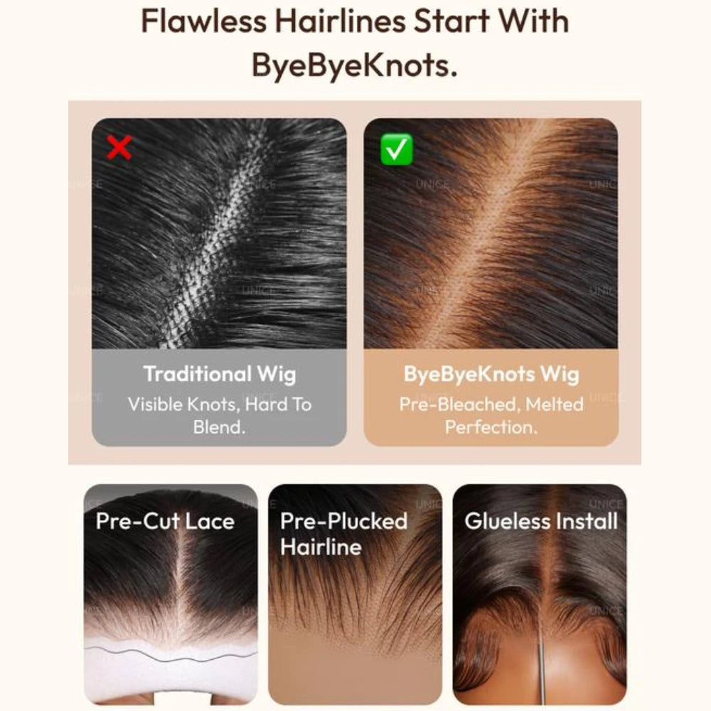 UNice Honey Blonde Highlights Water Wave Wig Side Part No-Slip 13x4 Lace Frontal Human Hair Wigs 150% Density