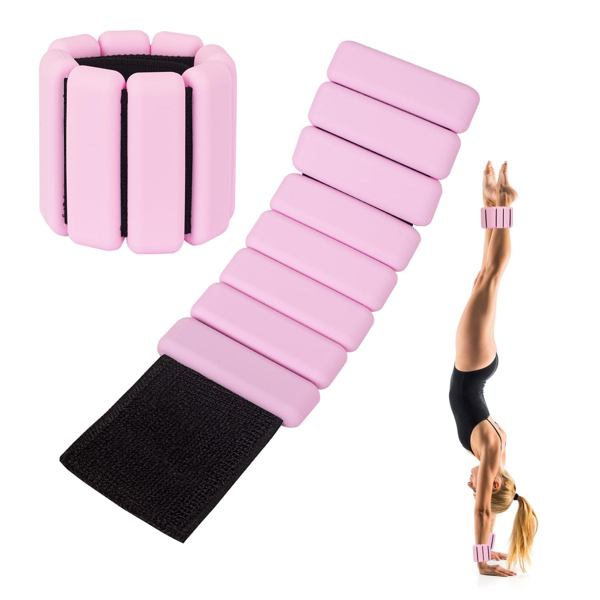 TROKUZEN Adjustable Ankle & Wrist Weights, Set of 2, 1-2 lbs Each (Pink)