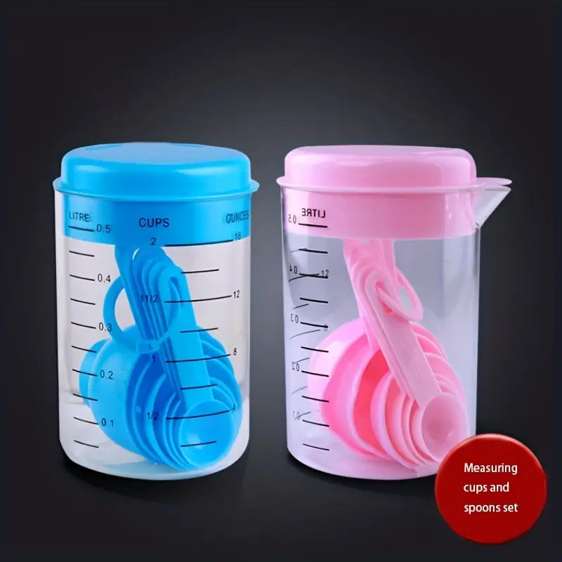Colorful Plastic Measuring Cups and Spoons Kitchen Set