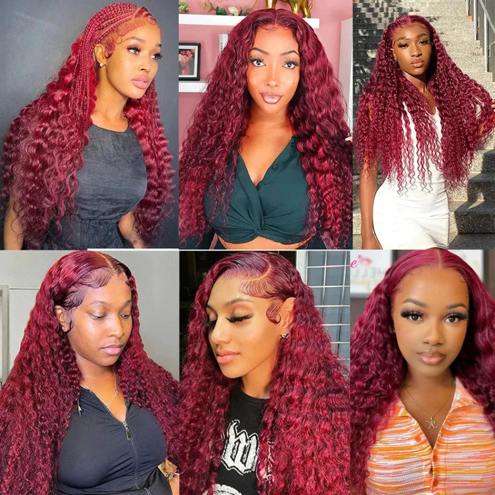 220% Density Deep Wave 99J Burgundy Remy Hair 40 46 Inch Human Wig
