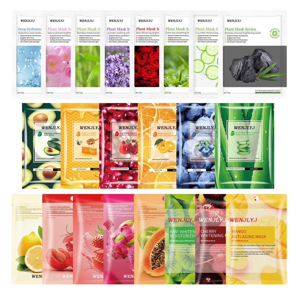 WENJLYJ Hydrating Facial Sheet Masks, 22-Piece Set