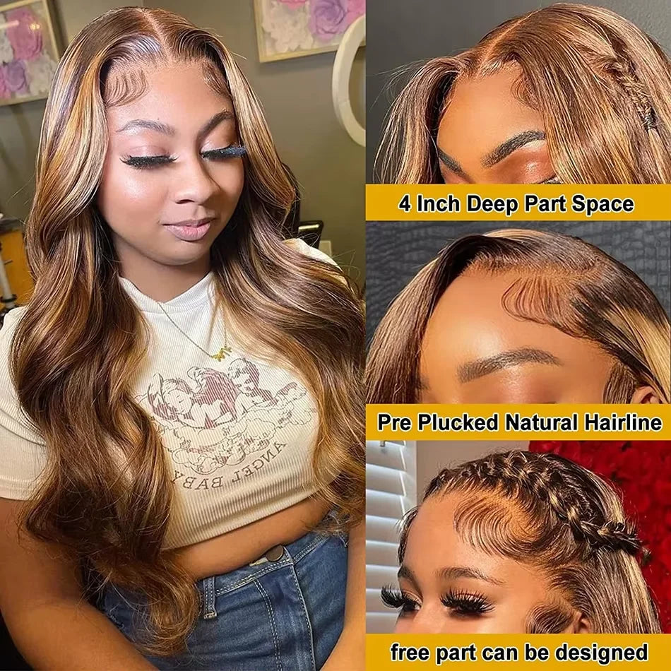 High Inch P4/27 Highlight Ombre Brown 13x6 HD Lace Frontal Wig Honey