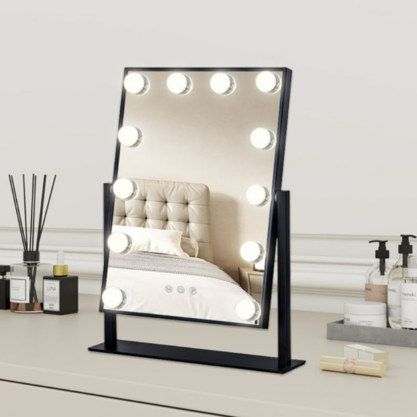 Hollywood Vanity Mirror with 9 Dimmable LED Bulbs & 10X Magnification (White)