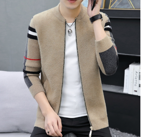 Men's Knitted Cardigan Jacket - Casual Striped