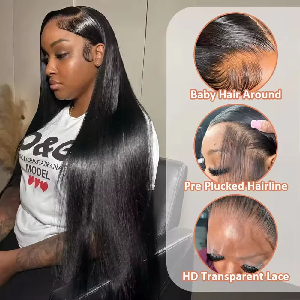 34Inch 13X6 Wear And Go Glueless Straight Wig Pre-Cut Lace Preplucked