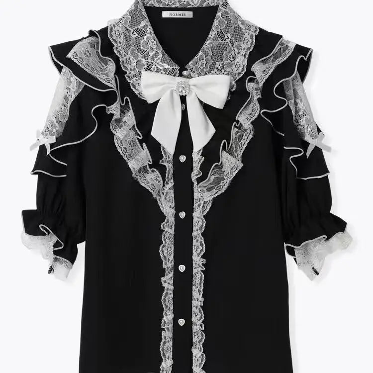 Dark Sweet Heart Ground Type Lolita Set, Ruffle Sleeve Top & A-line Skirt, Cute Kawaii Japanese Style Gothic Coord Outfit S-XL