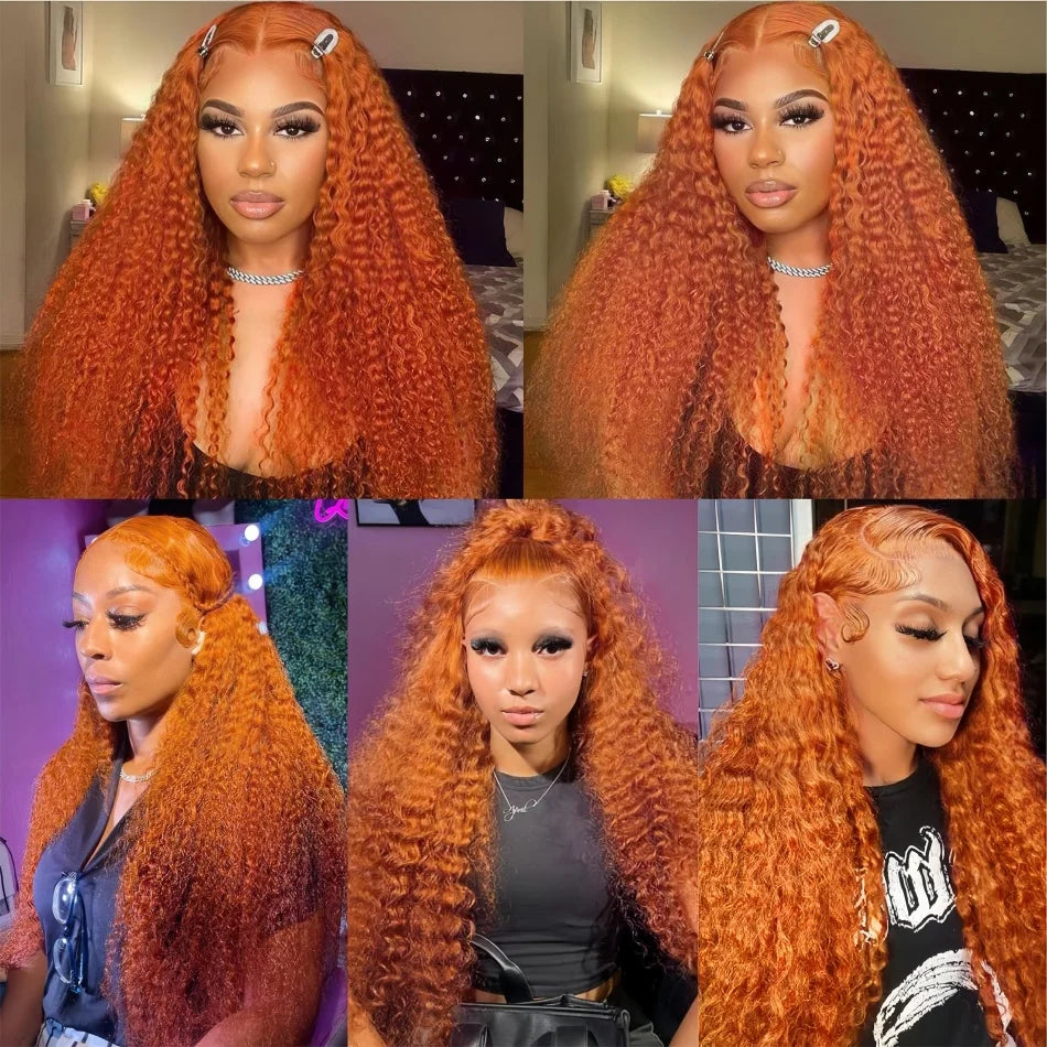 30Inch Orange Ginger Water Wave Lace Front Wigs 13x4 13x6 #350