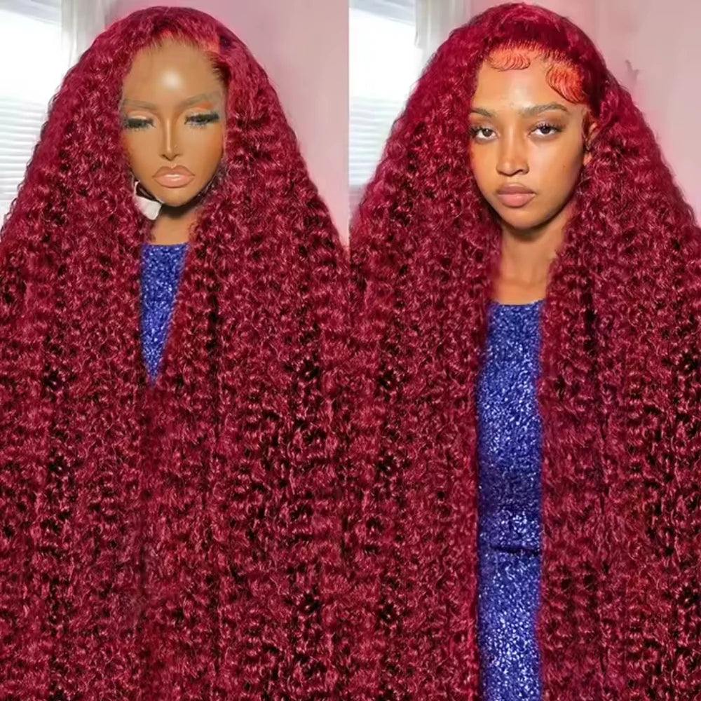 220% Density Deep Wave 99J Burgundy Remy Hair 40 46 Inch Human Wig