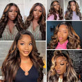 Highlight Ombre 13x4 Lace Front Wigs Human Hair Body Wave Lace Front Pre Plucked 13x6 1B/30 Brown Highlight Wig 220 Density For Women