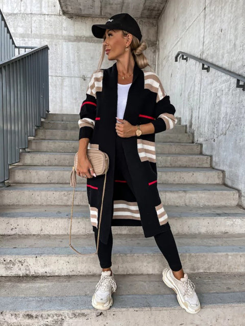 Women's Plus Size Striped Knitted Cardigan