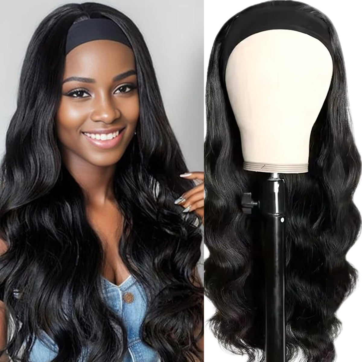 Comfair Headband Wigs Human Hair Half for Black Women Wear and Go