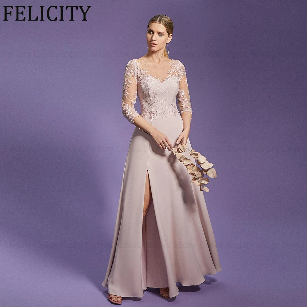 FELICITY Customized A-Line Mother of the Bride Dresses Elegant Wedding Guest Dresses Split Front Appliques Formal Occasion Gowns