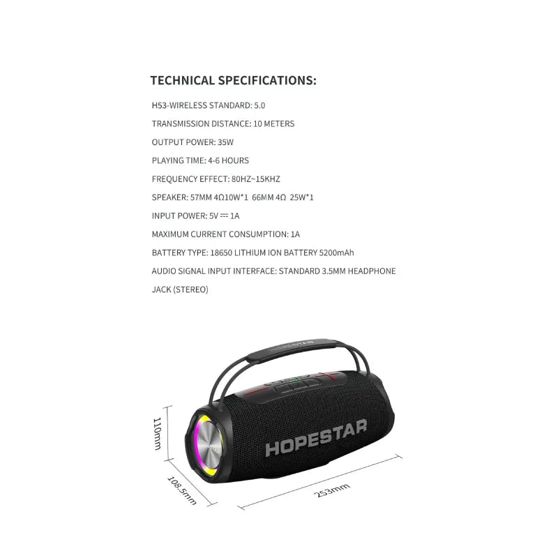 H53 Portable Bluetooth Speaker, Waterproof, High-Power