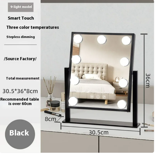 Hollywood Vanity Mirror with 9 Dimmable LED Bulbs & 10X Magnification (White)