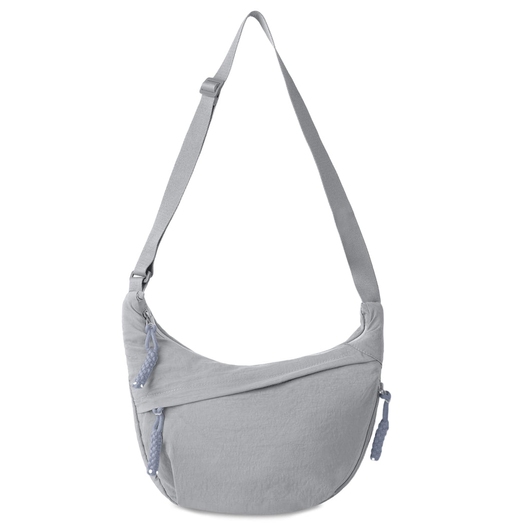 Nylon Crescent Crossbody Hobo Bag with Adjustable Strap (Grey)