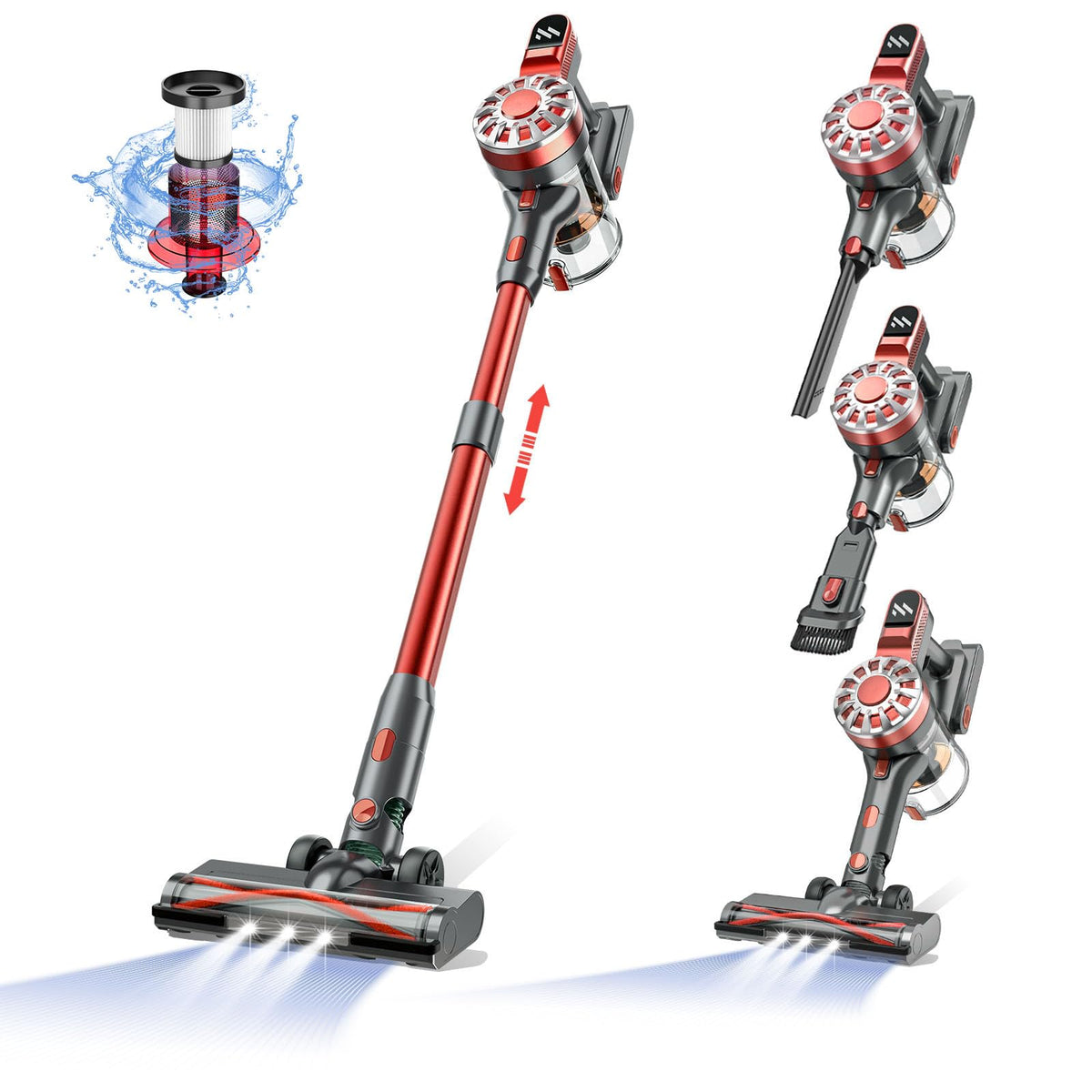 WLOTPO Cordless Stick Vacuum Cleaner, up to 35-Min Runtime (Red)
