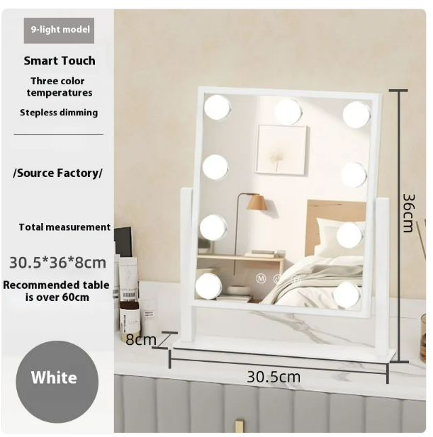 Hollywood Vanity Mirror with 9 Dimmable LED Bulbs & 10X Magnification (White)