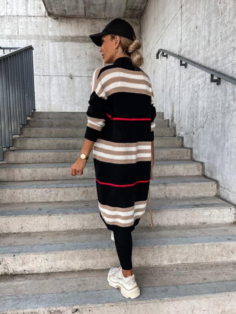 Women's Plus Size Striped Knitted Cardigan