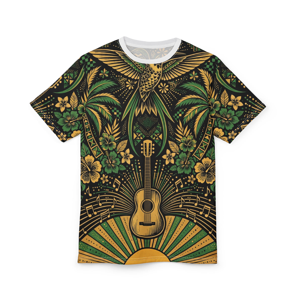 Jamaica Hummingbird & Guitar All-Over Print T-Shirt