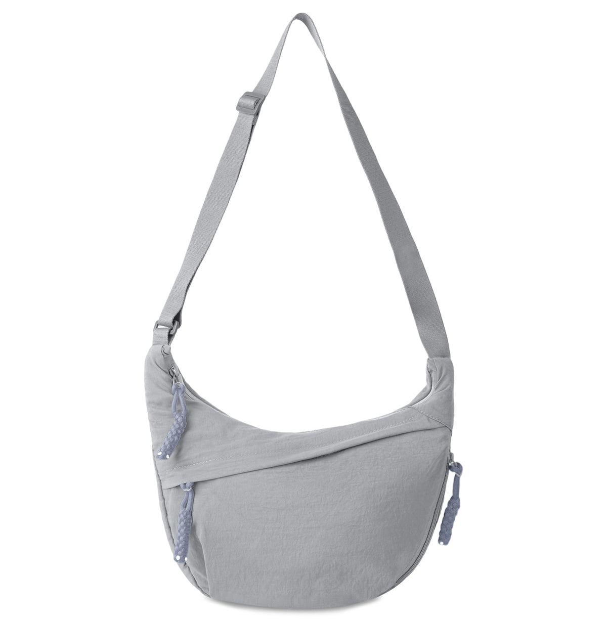 Nylon Crescent Crossbody Hobo Bag with Adjustable Strap (Grey)