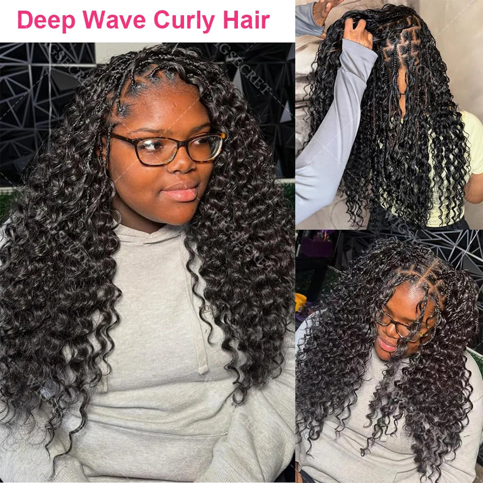 Deep Wave Crochet Human Hair Bundles Pre-Separated 100% Remy Boho Braids Feather Invisible Crochet Hair Extensions for Women