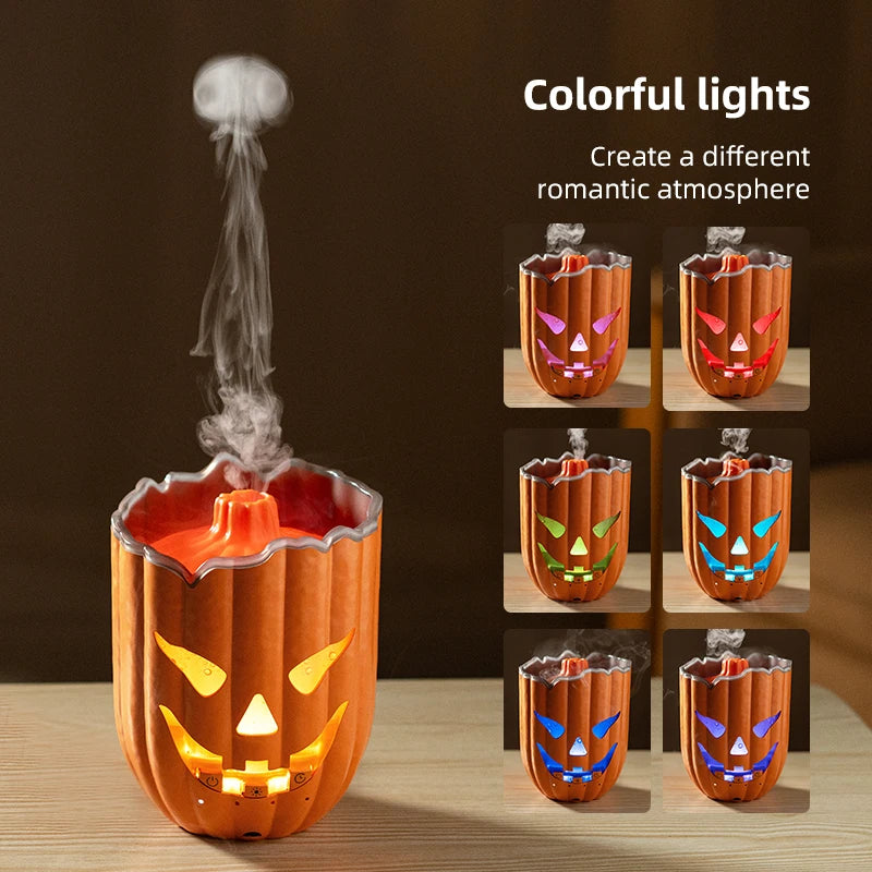 Halloween Pumpkin Humidifier Creative Jellyfish Mist Aroma Essential Oil Diffuser with Remote Control 7 Color LED Night Light