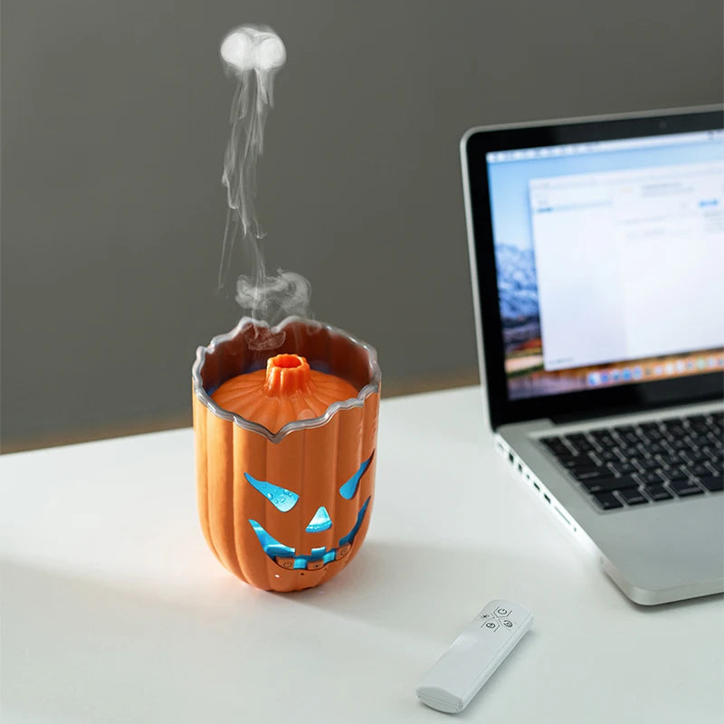 Halloween Pumpkin Humidifier Creative Jellyfish Mist Aroma Essential Oil Diffuser with Remote Control 7 Color LED Night Light
