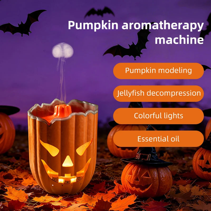 Halloween Pumpkin Humidifier Creative Jellyfish Mist Aroma Essential Oil Diffuser with Remote Control 7 Color LED Night Light