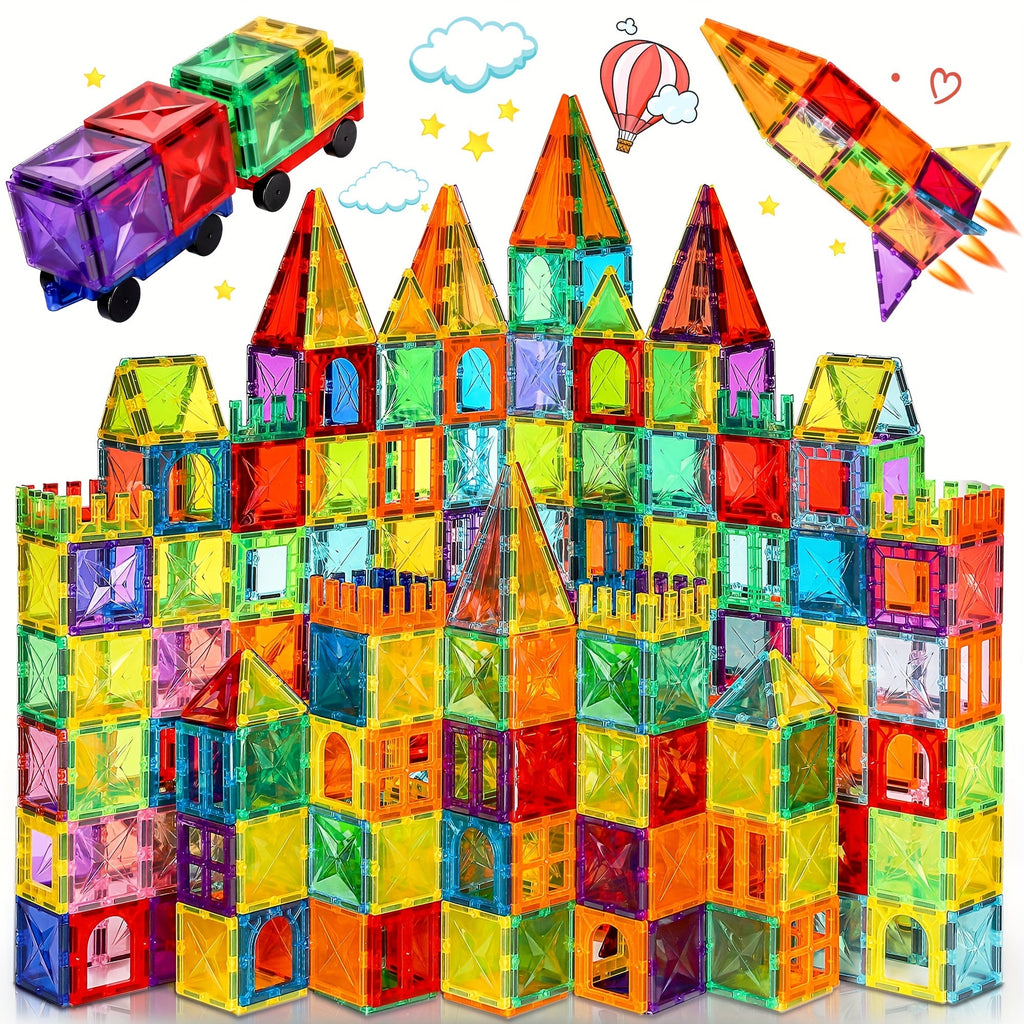Diamond Magnetic Building Tiles & 2 Cars Set-1
