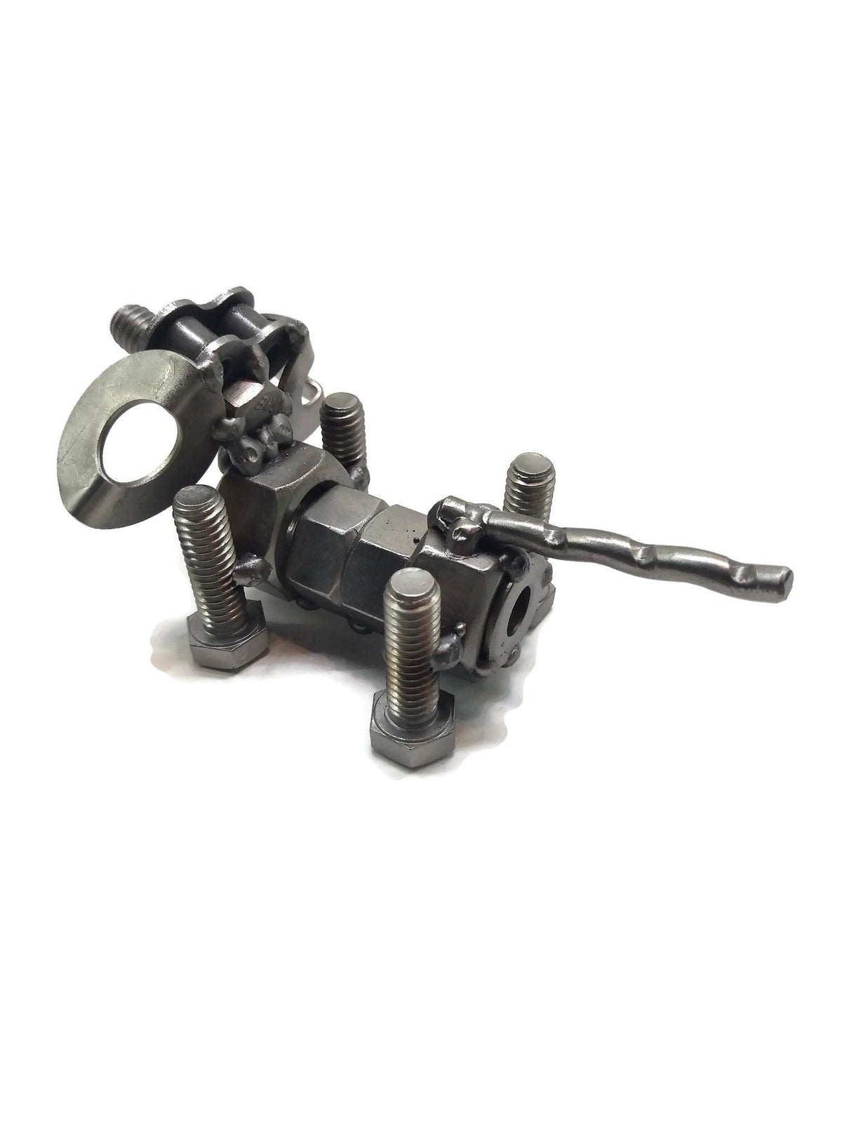 Scrap Metal Floppy Eared Dog Figurine, Steel Canine, Nuts and Bolts