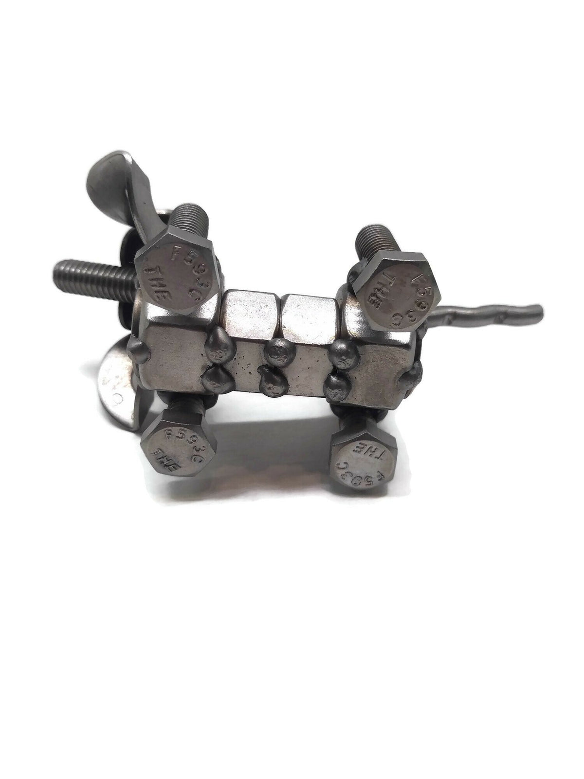 Scrap Metal Floppy Eared Dog Figurine, Steel Canine, Nuts and Bolts