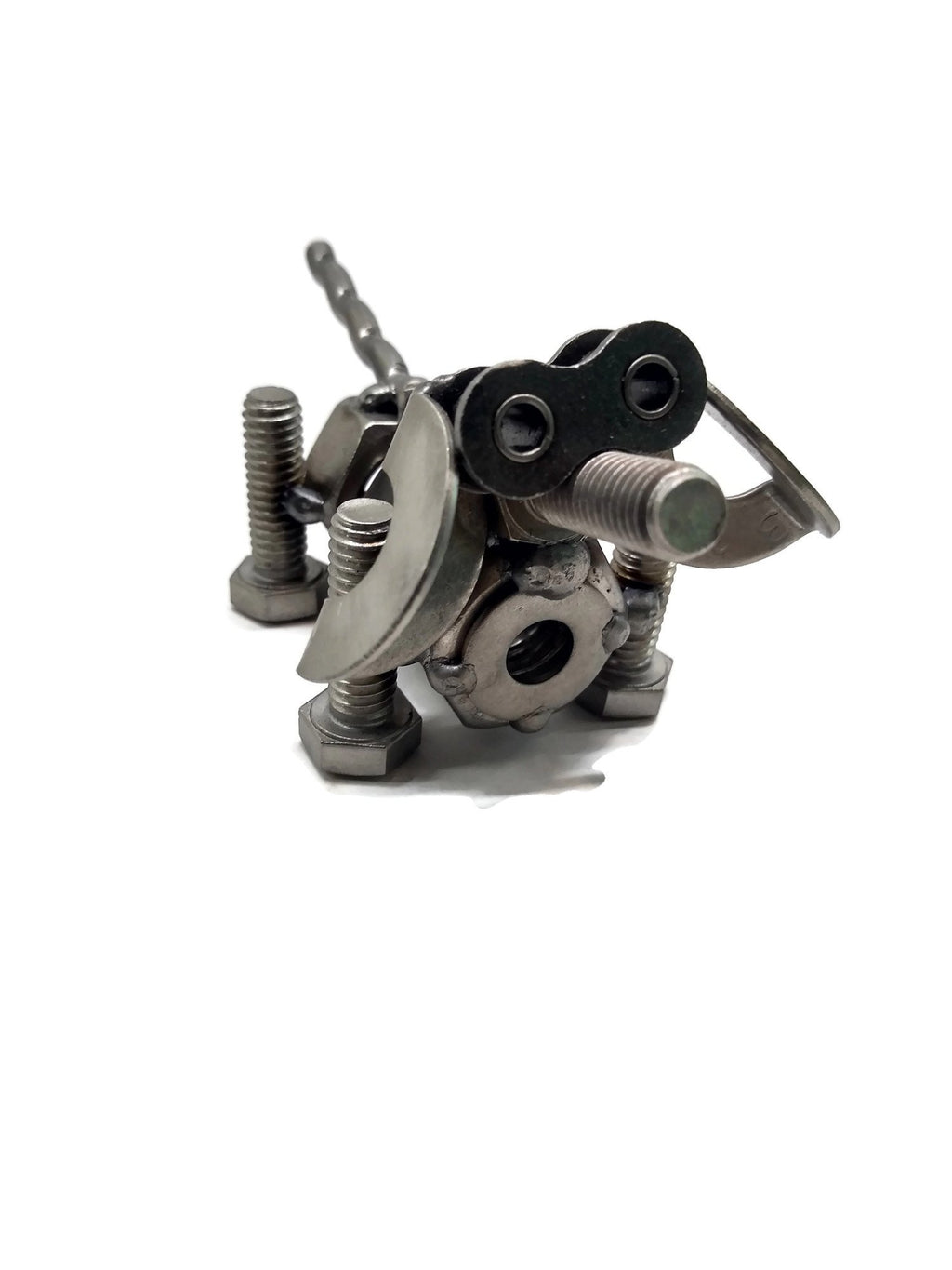 Scrap Metal Floppy Eared Dog Figurine, Steel Canine, Nuts and Bolts